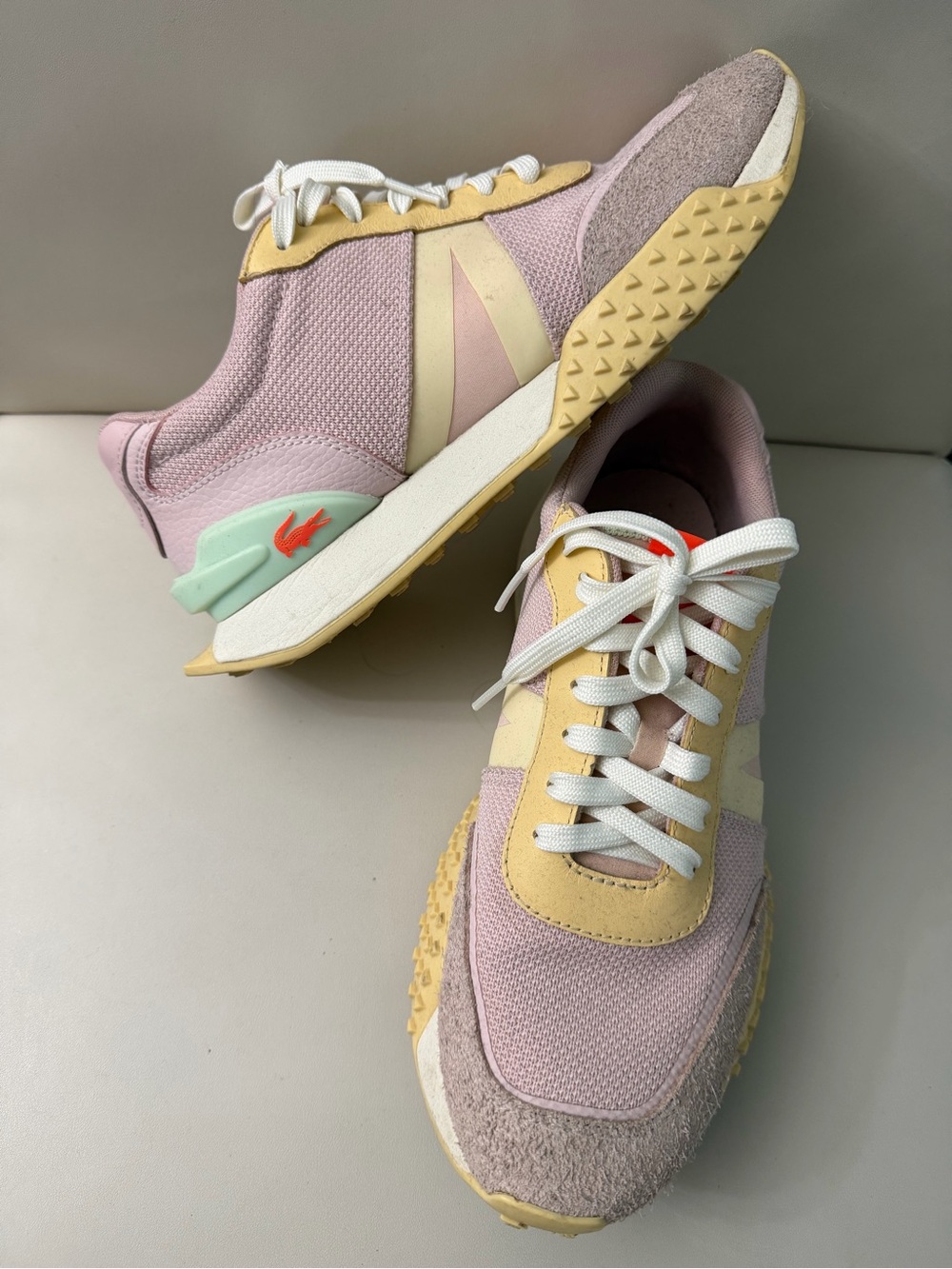 Lacoste Women’s Pastel Pink and Yellow Low-Top Sneakers